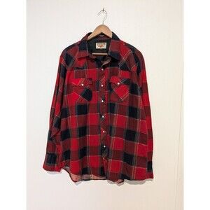 Vintage Youngbloods Western Pearl Snap Shirt Mens XL Red Blue Plaid 80s Cotton